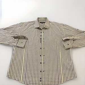 Bogosse Men's Yellow Purple Plaid Dress Shirt Size 6